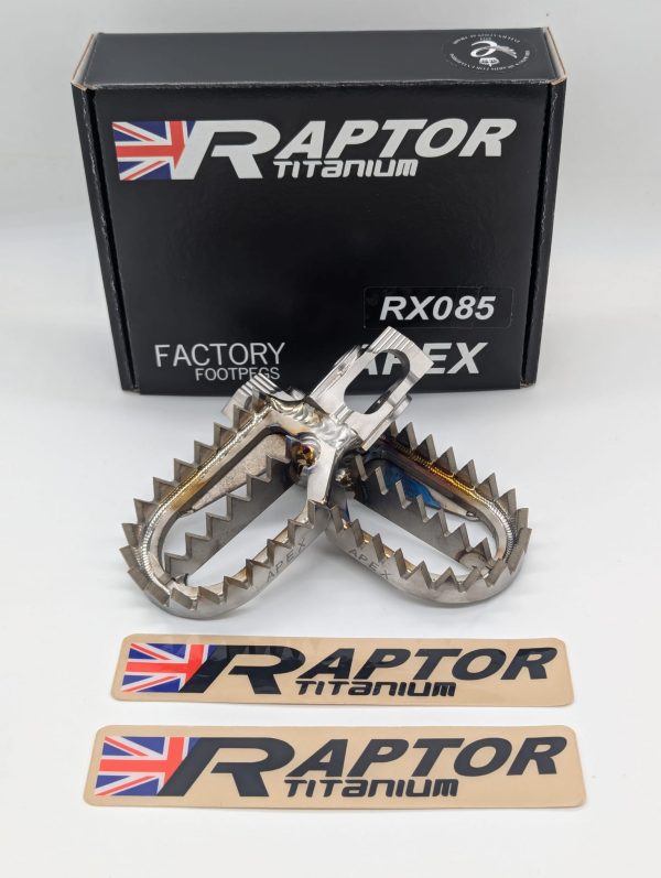 RX085 titanium footpegs box and stickers